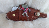 "ALABAMA ROLL TIDE" PRIDE PACKAGE DAMASCUS FOLDER W/QUICK DRAW LEATHER SHEATH, KEY CHAIN