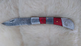 "ALABAMA ROLL TIDE" PRIDE PACKAGE DAMASCUS FOLDER W/QUICK DRAW LEATHER SHEATH, KEY CHAIN