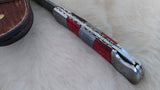 "ALABAMA ROLL TIDE" PRIDE PACKAGE DAMASCUS FOLDER W/QUICK DRAW LEATHER SHEATH, KEY CHAIN