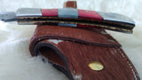 "ALABAMA ROLL TIDE" PRIDE PACKAGE DAMASCUS FOLDER W/QUICK DRAW LEATHER SHEATH, KEY CHAIN