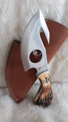 BURN CAMEL BONE HANDLE HUNTING SKINNER KNIFE
