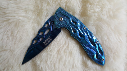 BLUE FLAME W/Rainbow Clip Pocket Knife-New
