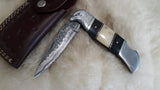 "SILVER EAGLE" DAMASCUS BULL HORN POCKET KNIFE