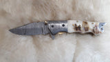 "STINGRAY" DAMASCUS RAM HORN POCKET KNIFE