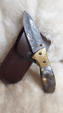 "LUXE BRASS EAGLE" DAMASCUS RAM HORN POCKET KNIFE