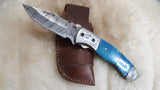 "BLUE BAY" DAMASCUS RAM HORN POCKET KNIFE