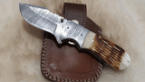 "CAMELBACK" DAMASCUS BURN CAMEL BONE POCKET KNIFE