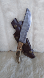 CUSTOM DAMASCUS "STALLION" SCRIMSHAW BONE TRACKER KNIFE