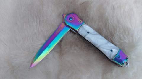 RAINBOW/WHITE SPRING ASSIST POCKET KNIFE
