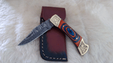 "AUBURN BULLS-EYE TRIBUTE" DAMASCUS POCKET KNIFE W/LEATHER SHEATH