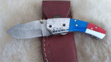 "USA" HAND MADE DAMASCUS POCKET KNIFE W/SHEATH