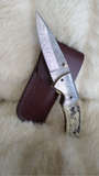 "LONE WOLF" HAND MADE DAMASCUS SCRIMSHAW CAMEL BONE FOLDER