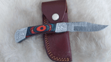 "AUBURN BULLS-EYE TRIBUTE" DAMASCUS POCKET KNIFE W/LEATHER SHEATH