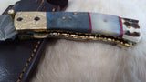 "TREASURE COAST" DAMASCUS/CAMEL/RAM HORN POCKET KNIFE