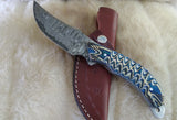 CUSTOM DAMASCUS "BLUE STREAK" SKINNER KNIFE