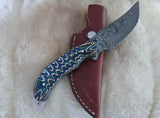 CUSTOM DAMASCUS "BLUE STREAK" SKINNER KNIFE