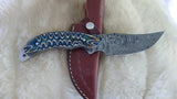 CUSTOM DAMASCUS "BLUE STREAK" SKINNER KNIFE