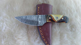 CUSTOM DAMASCUS "SIERRA SUN" MINI BONE HANDLE SKINNER KNIFE