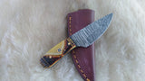 CUSTOM DAMASCUS "SIERRA SUN" MINI BONE HANDLE SKINNER KNIFE