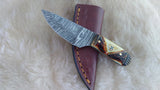 CUSTOM DAMASCUS "SIERRA SUN" MINI BONE HANDLE SKINNER KNIFE