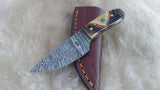 CUSTOM DAMASCUS "SIERRA SUN" MINI BONE HANDLE SKINNER KNIFE