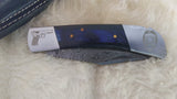 "THIN BLUE LINE" PEACEKEEPER POLICE HAND MADE DAMASCUS FOLDER W/SHEATH