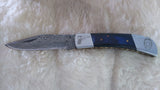 "THIN BLUE LINE" PEACEKEEPER POLICE HAND MADE DAMASCUS FOLDER W/SHEATH