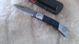 "THIN BLUE LINE" PEACEKEEPER POLICE HAND MADE DAMASCUS FOLDER W/SHEATH