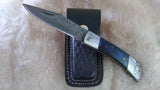 "THIN BLUE LINE" PEACEKEEPER POLICE HAND MADE DAMASCUS FOLDER W/SHEATH