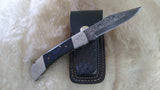 "THIN BLUE LINE" PEACEKEEPER POLICE HAND MADE DAMASCUS FOLDER W/SHEATH