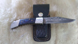 "THIN BLUE LINE" PEACEKEEPER POLICE HAND MADE DAMASCUS FOLDER W/SHEATH