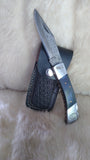 "THIN BLUE LINE" PEACEKEEPER POLICE HAND MADE DAMASCUS FOLDER W/SHEATH