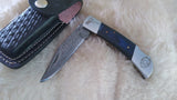 "THIN BLUE LINE" PEACEKEEPER POLICE HAND MADE DAMASCUS FOLDER W/SHEATH