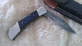 "THIN BLUE LINE" PEACEKEEPER POLICE HAND MADE DAMASCUS FOLDER W/SHEATH