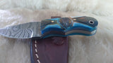 CUSTOM DAMASCUS "TURQUOISE FEATHER" MINI BURN BONE SKINNER KNIFE