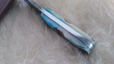 CUSTOM DAMASCUS "TURQUOISE FEATHER" MINI BURN BONE SKINNER KNIFE