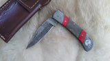 "ALABAMA ROLL TIDE TITAN EDITION" DAMASCUS FOLDER W/LEATHER SHEATH