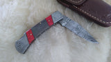 "ALABAMA ROLL TIDE TITAN EDITION" DAMASCUS FOLDER W/LEATHER SHEATH