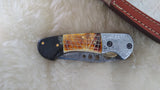 "GOLD STRIKE" DAMASCUS CAMEL BONE/SHEEP HORN FOLDER