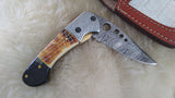 "GOLD STRIKE" DAMASCUS CAMEL BONE/SHEEP HORN FOLDER