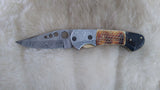 "GOLD STRIKE" DAMASCUS CAMEL BONE/SHEEP HORN FOLDER