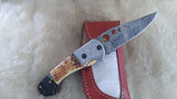 "GOLD STRIKE" DAMASCUS CAMEL BONE/SHEEP HORN FOLDER