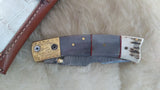 "ARTIC FOX" DAMASCUS/CAMEL/RAM HORN POCKET KNIFE