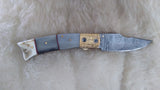 "ARTIC FOX" DAMASCUS/CAMEL/RAM HORN POCKET KNIFE