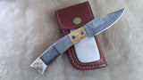 "ARTIC FOX" DAMASCUS/CAMEL/RAM HORN POCKET KNIFE