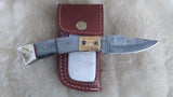 "ARTIC FOX" DAMASCUS/CAMEL/RAM HORN POCKET KNIFE