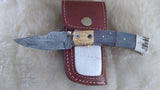 "ARTIC FOX" DAMASCUS/CAMEL/RAM HORN POCKET KNIFE