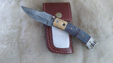 "ARTIC FOX" DAMASCUS/CAMEL/RAM HORN POCKET KNIFE