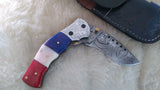 "ALL AMERICAN" DAMASCUS CAMEL BONE FOLDER W/CROSS DRAW SHEATH