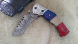 "ALL AMERICAN" DAMASCUS CAMEL BONE FOLDER W/CROSS DRAW SHEATH